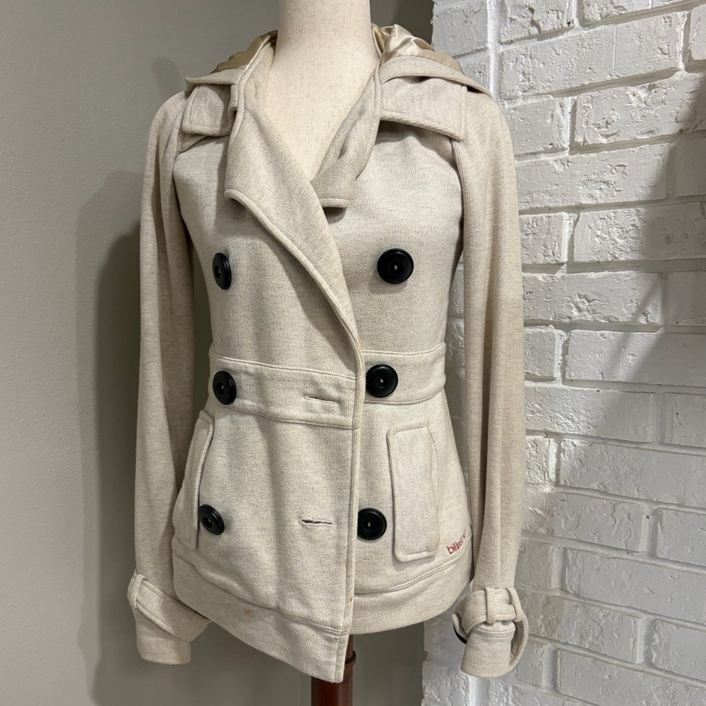 Billabong Cream Double-Breasted Hooded Pea Coat